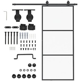 HOMCOM Sliding Door with Hardware Kit, Frosted Glass Door 36inch x 84"