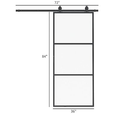 Sliding Door with 6FT Hardware Kit Frosted Tempered Glass Door 36 x 84 in