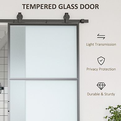 Sliding Door with 6FT Hardware Kit Frosted Tempered Glass Door 36 x 84 in
