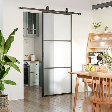 Sliding Door with 6FT Hardware Kit Frosted Tempered Glass Door 36 x 84 in