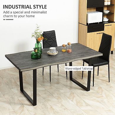 Homcom Dining Table With Wave-edged Tabletop Steel Legs Kitchen Table Grey