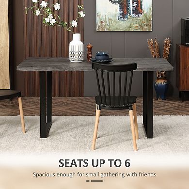 Homcom Dining Table With Wave-edged Tabletop Steel Legs Kitchen Table Grey