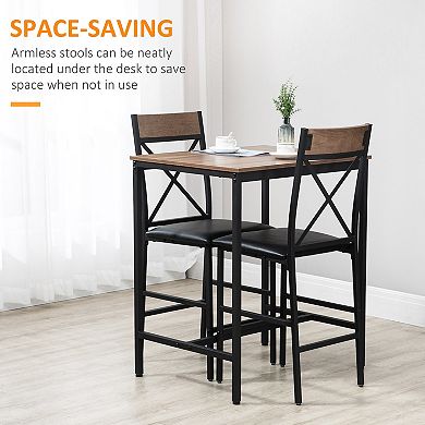 Kitchen Table And Chair Set With Two Cushioned Stools And A Bar Table, Brown