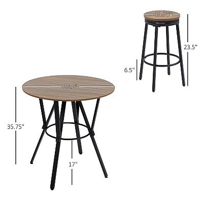 HOMCOM 5-Piece Bar Table and Chairs Set with Swivel Seat, Industrial Round Dining Table & 4 Stools for Pub, Kitchen, Light Brown