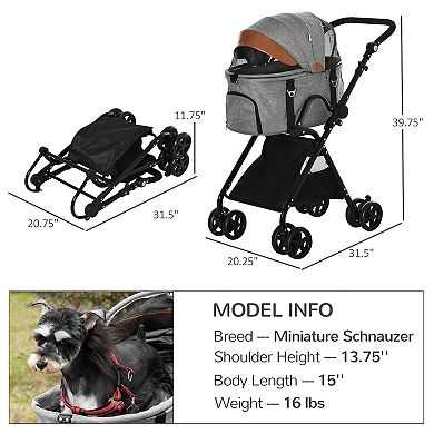 Foldable Pet Carrier/removable Bag For Kittens & Puppies W/ Adjust Canopy, Grey