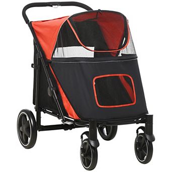 Pawhut One-click Foldable Pet Stroller With Shock Absorber, Red