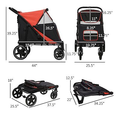 Pawhut One-click Foldable Pet Stroller With Shock Absorber, Red