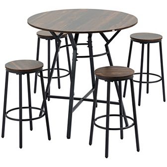 5 pc Bar Table And Chairs Set, Space Saving Dining Table With 4 Stools
