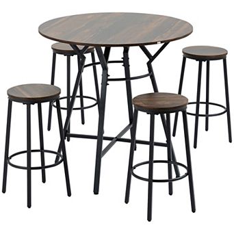 HOMCOM 5 pc Bar Table and Chairs Set, Space Saving Dining Table & 4 Stools