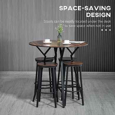 5-piece Bar Table And Chairs Set, Space Saving Dining Table With 4 Stools