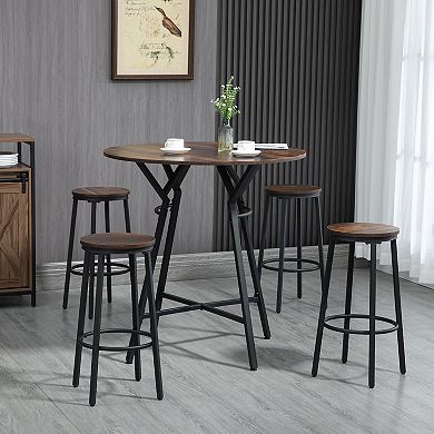 5-piece Bar Table And Chairs Set, Space Saving Dining Table With 4 Stools