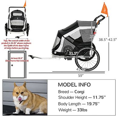 Aosom 2-in-1 Pet Bike Trailer, Dog Stroller, Small Pet Bicycle Cart Carrier with Safety Leash, and Easy Fold Design, Grey