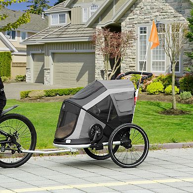 Aosom 2-in-1 Pet Bike Trailer, Dog Stroller, Small Pet Bicycle Cart Carrier with Safety Leash, and Easy Fold Design, Grey