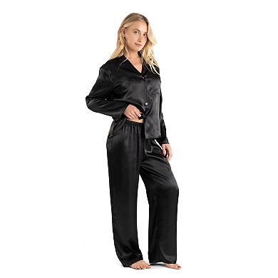 Lilac Striped Satin Pajama Set main image 0