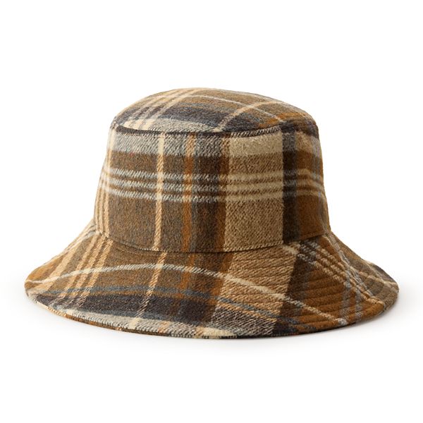 Plaid Bucket Hat with Brown Trim and Ribbon Men main image 3