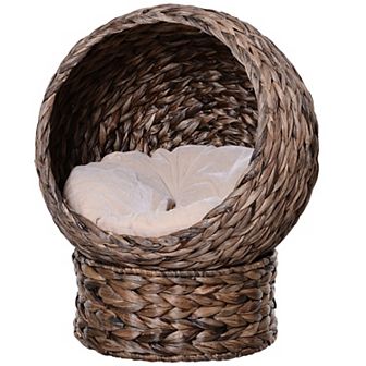 PawHut 23.5" Water Hyacinth Elevated Cat Kitten Bed Ball Condo Pod Pet House Tree