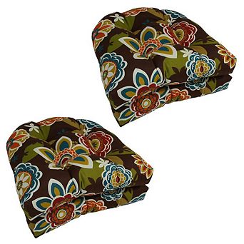 Blazing Needles 19-inch U-Shaped Spun Polyester Outdoor Tufted Dining Chair Cushions (Set of 4)