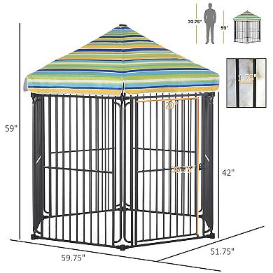 Outside/indoor Dog Playpen Crate W/ Locking Door & Metal Frame, 59.75" X 51.75"