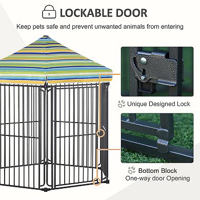 Outside/indoor Dog Playpen Crate W/ Locking Door & Metal Frame, 59.75" X 51.75"