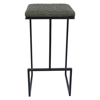 LeisureMod Quincy Quilted Stitched Leather Bar Stools With Metal Frame