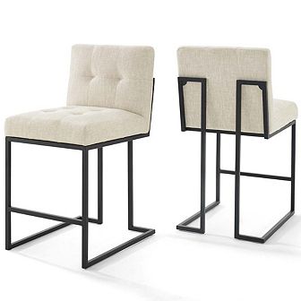 Modway Privy Black Stainless Steel Upholstered Fabric Counter Stool Set of 2