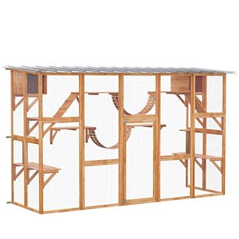 PawHut Catio Playground Outdoor Cat Enclosure Wooden w/ Roof