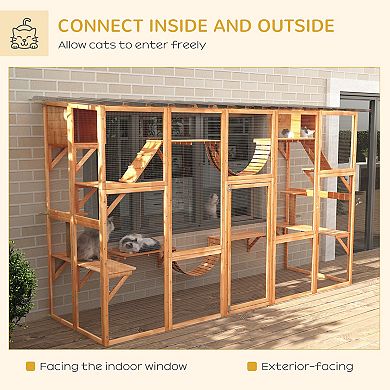 Pawhut Wooden Catio W/ Weather Protection Roof, Multiple Platforms, Door