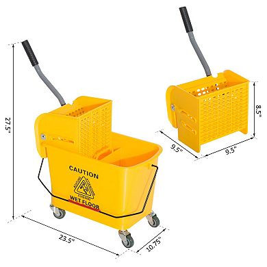 5 Gallon Mini Press Mop Bucket With Wringer 20l Rolling Cart Yellow