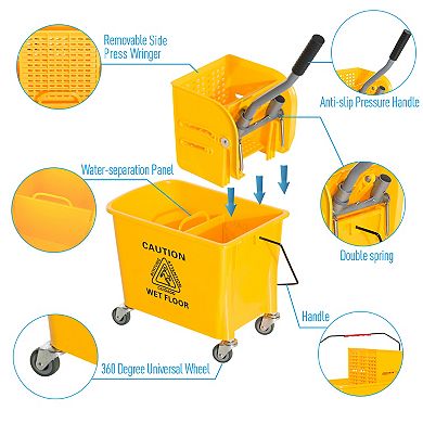 5 Gallon Mini Press Mop Bucket With Wringer 20l Rolling Cart Yellow