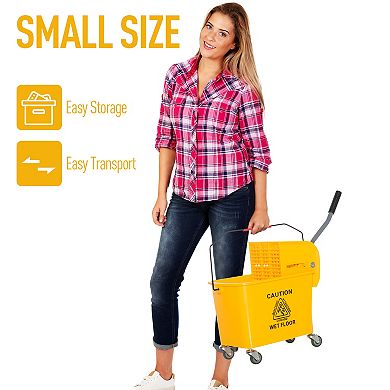 5 Gallon Mini Press Mop Bucket With Wringer 20l Rolling Cart Yellow