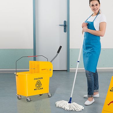 5 Gallon Mini Press Mop Bucket With Wringer 20l Rolling Cart Yellow