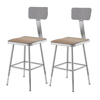 National Public Seating NPS® 19-27 Height Adjustable Heavy Duty Square Seat Steel Stool With Backrest