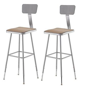 National Public Seating NPS® 32-39 Height Adjustable Heavy Duty Square Seat Steel Stool With Backrest