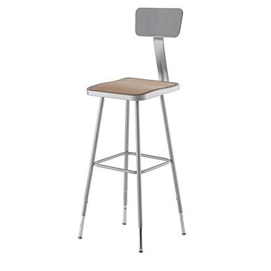 National Public Seating NPS® 32-39 Height Adjustable Heavy Duty Square Seat Steel Stool With Backrest