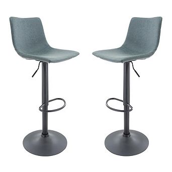 LeisureMod Tilbury Modern Adjustable Bar Stool With Footrest & 360-Degree Swivel Set of 2