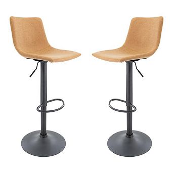 LeisureMod Tilbury Modern Adjustable Bar Stool With Footrest & 360-Degree Swivel Set of 2