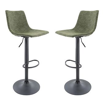 LeisureMod Tilbury Modern Adjustable Bar Stool With Footrest & 360-Degree Swivel Set of 2