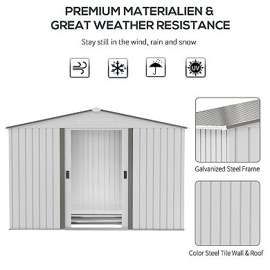 Steel Outdoor Utility Storage Tool Shed Kit For Backyard Garden Silver