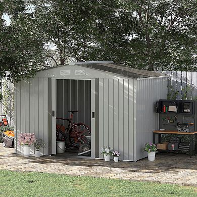 Steel Outdoor Utility Storage Tool Shed Kit For Backyard Garden Silver