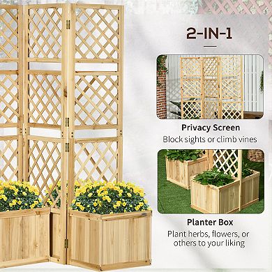 Outsunny Freestanding Outdoor Privacy Screen with 4 Raised Garden Beds