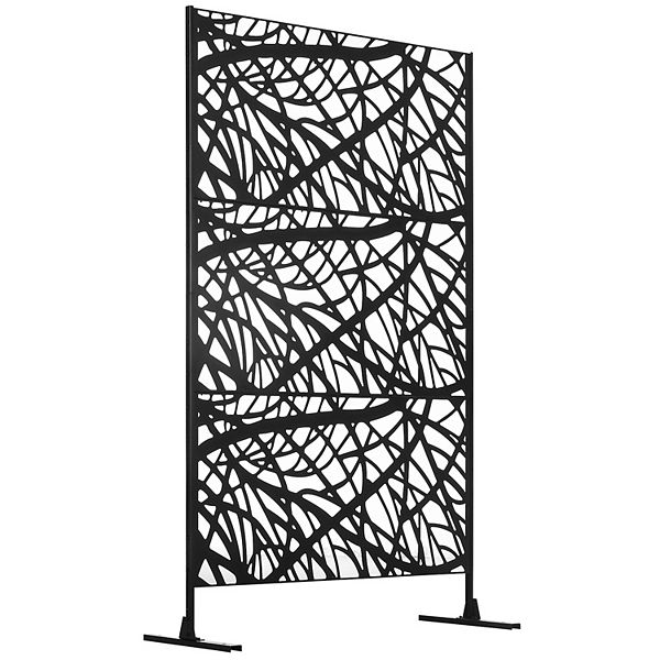 Outsunny Metal Privacy Screen W/ Stand 6.5FT Freestanding Outdoor Divider