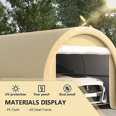 Outsunny 16' x 10' Carport Storage Tent Anti-UV PE Portable Garage, Beige