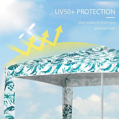 Outsunny Quick Beach Cabana Canopy Umbrella, 6.5' Easy-Assembly Sun-Shade Shelter with Sandbags and Carry Bag, Cool UV50+ Fits Kids & Family, Green Coconut Palm