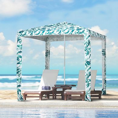 Outsunny Quick Beach Cabana Canopy Umbrella, 6.5' Easy-Assembly Sun-Shade Shelter with Sandbags and Carry Bag, Cool UV50+ Fits Kids & Family, Green Coconut Palm