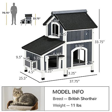 PawHut Outdoor Cat House w/ Flower Pot, Weather Resistant Roof, Window