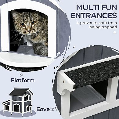 PawHut Outdoor Cat House w/ Flower Pot, Weather Resistant Roof, Window