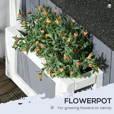 PawHut Outdoor Cat House w/ Flower Pot, Weather Resistant Roof, Window