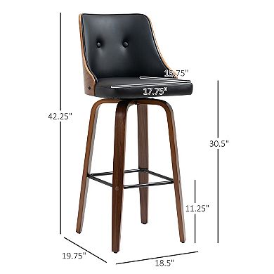 Set Of 2 Counter Height Bar Stools Pu Swivel Barstools W/ Footrest, Black