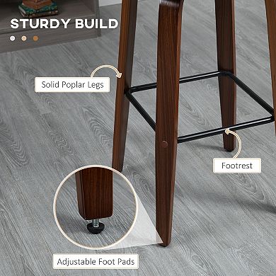 Set Of 2 Counter Height Bar Stools Pu Swivel Barstools W/ Footrest, Black