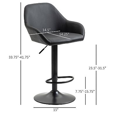 Set Of 2 Pu Adjustable Swivel Bar Stool Chairs W/ Footrest For Kitchen, Black